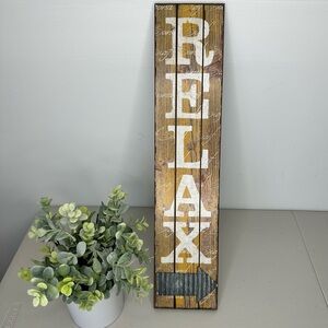 Creative Co-op Relax Rustic Sign Wall Art Faux Wood Metal Distressed Coastal